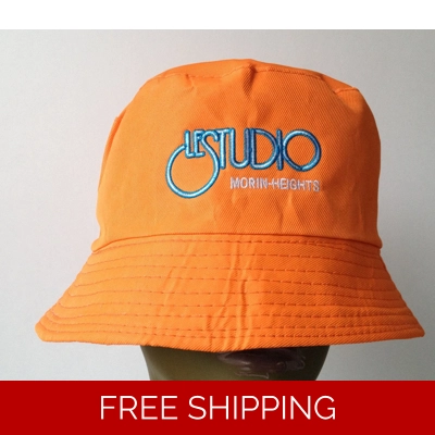 Bucket Fisherman Orange Hat White & Blue Embroid Front Logo M/H